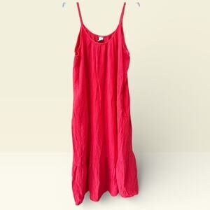 Magashoni 100% Organic Cotton Gauze Red Tank Style Maxi Dress Sz Large Pockets